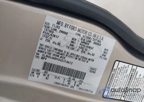 2004 Lincoln Aviator from USA, damaged, VIN 5LMEU68H54ZJ14612